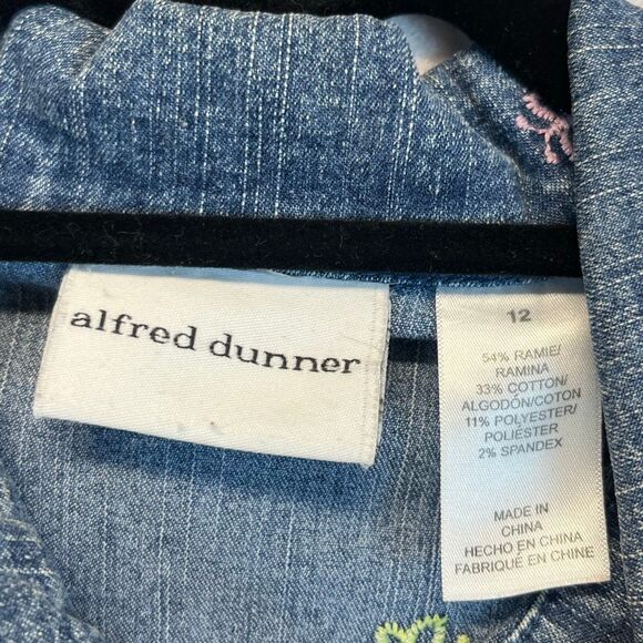 Vintage ALFRED DUNNER Denim Jacket Size 12 Blue 80s Embroidered Butterfly Cute! - Picture 5 of 14